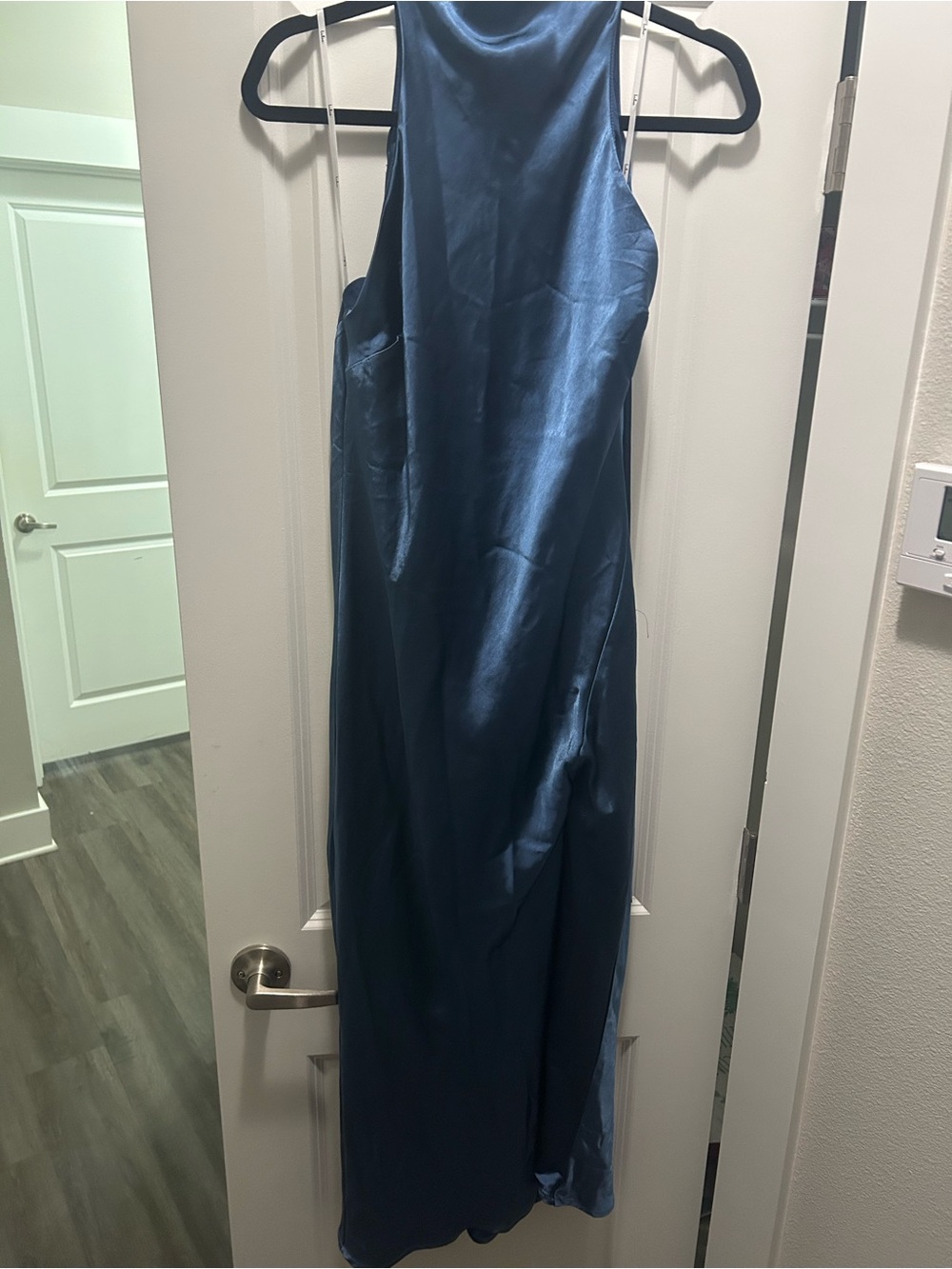 Lulu's Satin High-Neck Slip Dress in Teal Blue